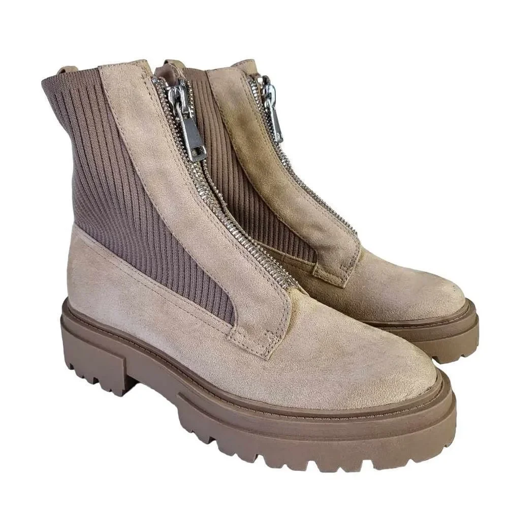 Steven by Steve Madden Aliyah Font Zip Tan Combat Boots Size 8.5